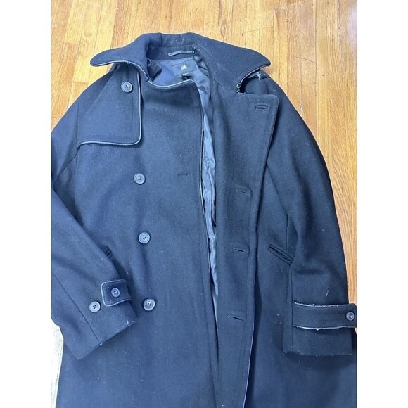 Men H&M Pea Coat US 38 R Large Size Black   Overcoat Peacoat - Picture 1 of 9